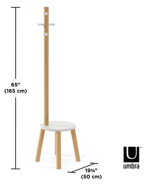 Biały wieszak z drewna kauczukowego Pillar – Umbra