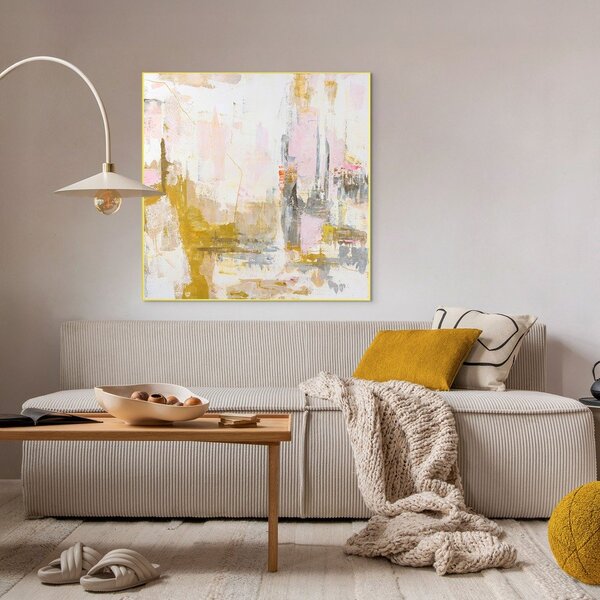 Obraz drukowany z ręcznie malowanymi elementami na płótnie z ramą w zestawie 102x102 cm New Age Yellow – Malerifabrikken