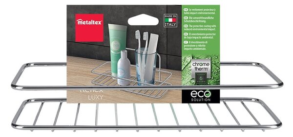 Wisząca stalowa półka łazienkowa w kolorze srebra z połyskiem bez wiercenia Luxy – Metaltex