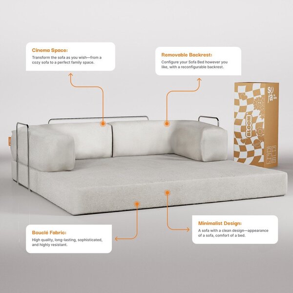 Beżowa rozkładana sofa z materiału bouclé 180 cm Bloom – TemaHome