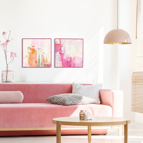 Obrazy drukowane z ręcznie malowanymi elementami na płótnie z ramą w zestawie 2 szt. 41,5x41,5 cm New Age Pink – Malerifabrikken