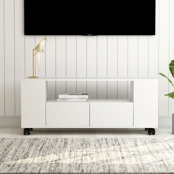 Szafka pod TV, biały, 120x35x48 cm, materiał drewnopochodny