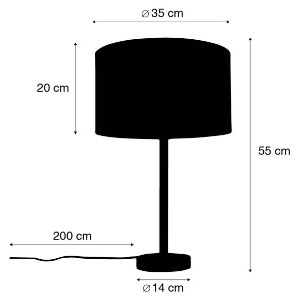 Nowoczesna lampa stołowa czarna z lnianym abażurem jasnoszarym 35 cm - Simplo