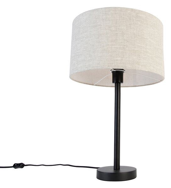 Nowoczesna lampa stołowa czarna z lnianym abażurem jasnoszarym 35 cm - Simplo