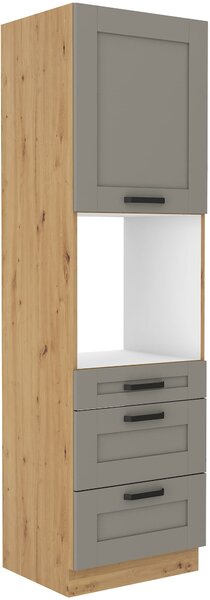 Wysoka szafka słupek na piekarnik z 3 szufladami LUNA 60 DPS-210 3S 1F Gliniasty Szary/Dąb Artisan