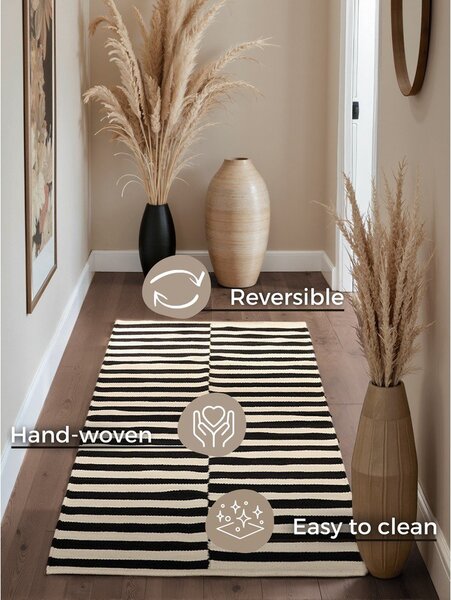 Czarno-biały wełniany chodnik dwustronny tkany ręcznie 80x200 cm Donna – Hanse Home