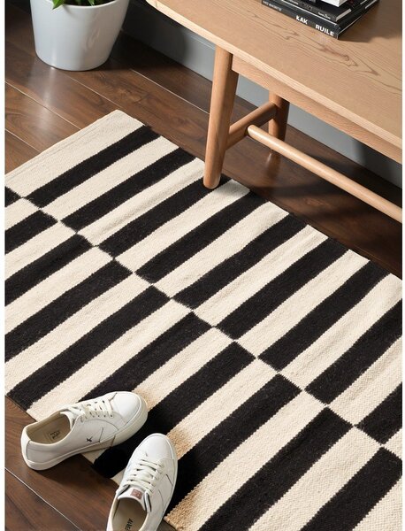 Czarno-biały wełniany chodnik dwustronny tkany ręcznie 80x200 cm Donna – Hanse Home