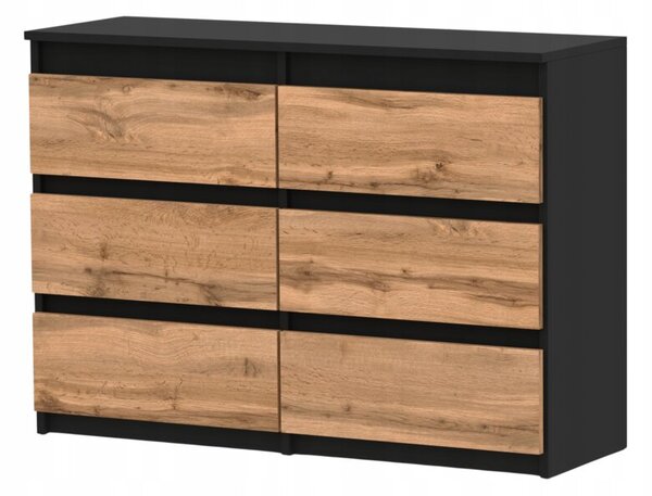 Komoda STIVMEBLE z 6 Szufladami Czarny Mat DÄ b Wotan Loft 100x33,5x71,5 cm