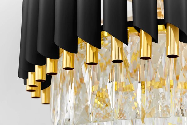LAMPA WISZĄCA ŻYRANDOL KRYSZTAŁOWY CZARNO-ZŁOTY MAZINI D40