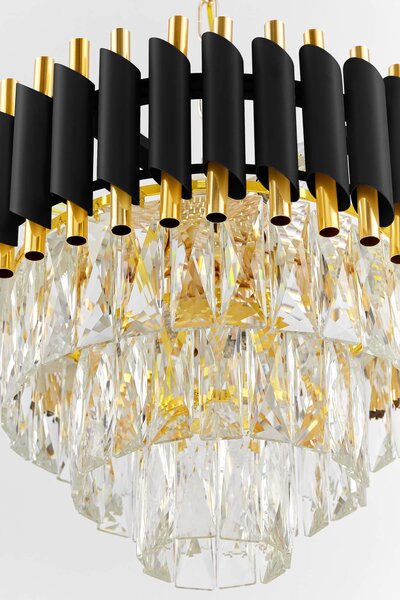 LAMPA WISZĄCA ŻYRANDOL KRYSZTAŁOWY CZARNO-ZŁOTY MAZINI D40