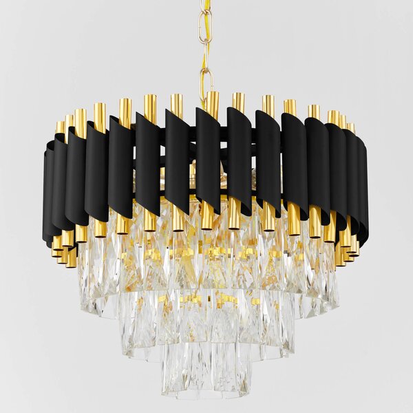 LAMPA WISZĄCA ŻYRANDOL KRYSZTAŁOWY CZARNO-ZŁOTY MAZINI D40