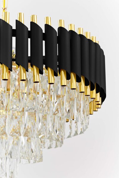 LAMPA WISZĄCA ŻYRANDOL KRYSZTAŁOWY CZARNO-ZŁOTY MAZINI D50