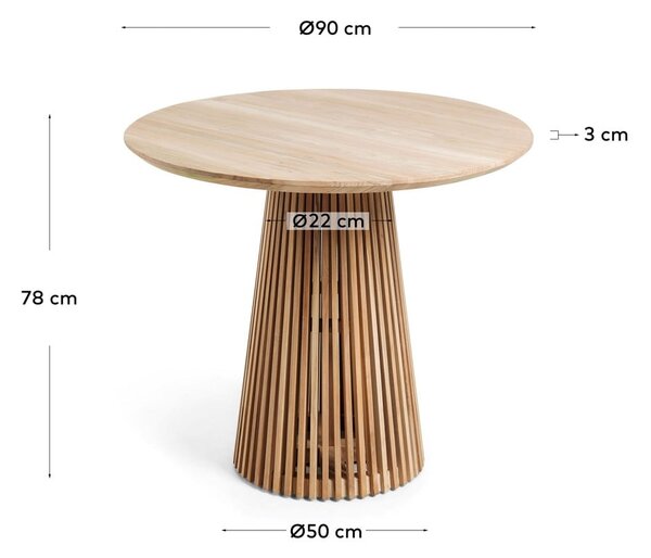 Okrągły stół z litego drewna tekowego ø 90 cm Jeanette – Kave Home