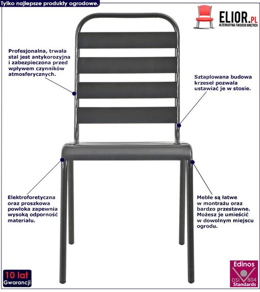 Zestaw szarych metalowych krzeseł ogrodowych K2-D58
