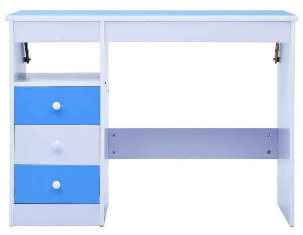 Niebiesko-białe biurko z uchylnym blatem do rysowania dziecięce Tobby