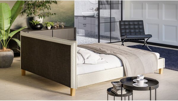Kremowe tapicerowane łóżko dwuosobowe ze stelażem 160x200 cm Tina – Ropez