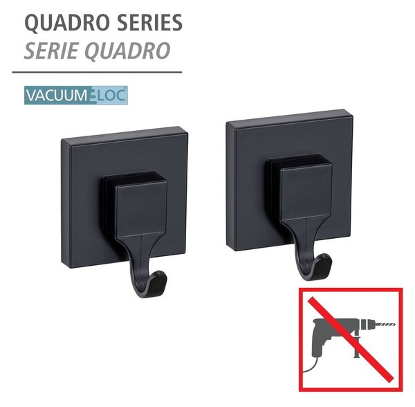 Czarne samoprzylepne plastikowe haczyki zestaw 2 szt. Quadro – Wenko