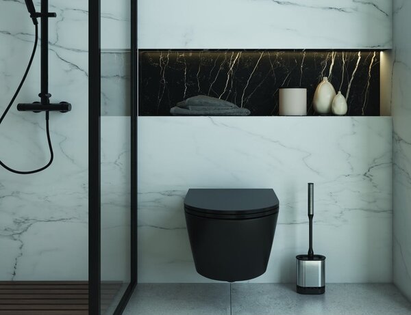 Ciemnoszara szczotka do WC ze stali nierdzewnej Cleany – Metaltex