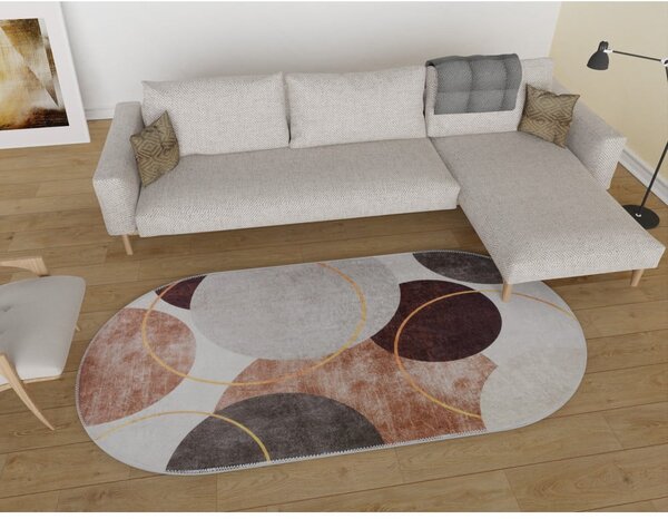 Brązowo-kremowy dywan odpowiedni do prania 60x100 cm Oval – Vitaus