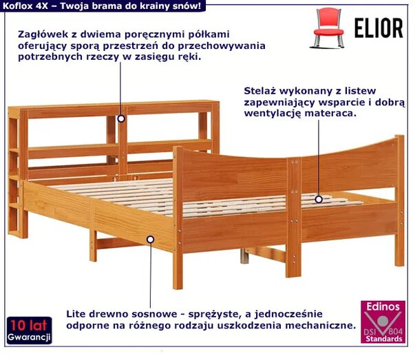 Brązowe łóżko sosnowe z zagłówkiem 160x200 D7-B85