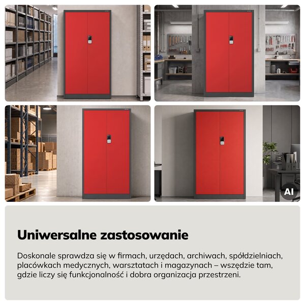 Szafa biurowa metalowa z zamkiem na szyfr antracytowo-czerwona, 900x1850x400 mm: DANIEL