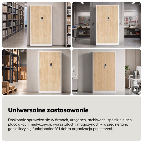 Szafa biurowa metalowa z zamkiem na szyfr biała/dąb sonoma, 900x1850x400 mm: DANIEL Eco Design