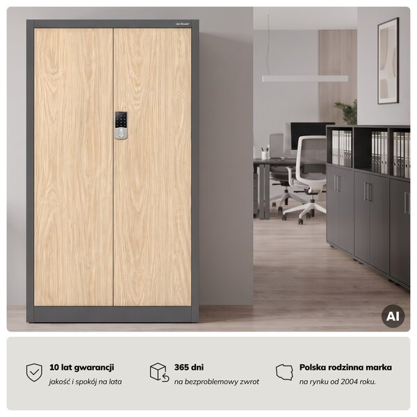 Szafa biurowa metalowa z zamkiem na szyfr antracytowa/dąb sonoma, 900x1850x400 mm: DANIEL Eco Design