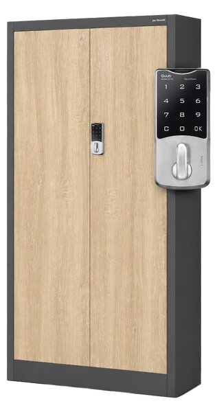 Szafa biurowa metalowa z zamkiem na szyfr antracytowa/dąb sonoma, 900x1850x400 mm: DANIEL Eco Design