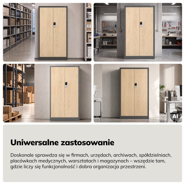 Szafa biurowa metalowa z zamkiem na szyfr antracytowa/dąb sonoma, 900x1850x400 mm: DANIEL Eco Design