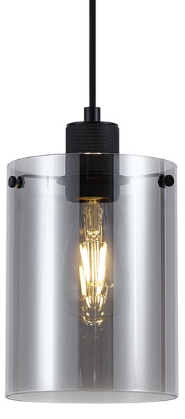 Designerska lampa wisząca czarna z przydymionym szkłem - Domo