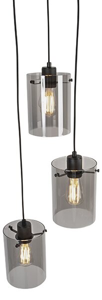 Designerska lampa wisząca czarna z przydymionym szkłem 3-światła - Dome
