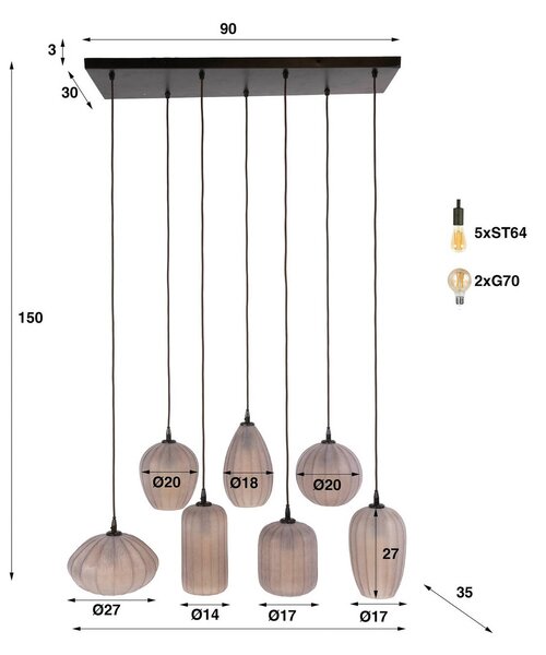 ZIJLSTRA Lampa wisząca szklana Altura, możliwość ściemniania, kremowy / amber, salon / jadalnia, szkło, skandynawski
