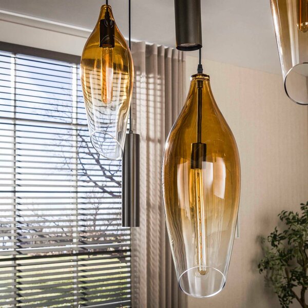 ZIJLSTRA Lampa wisząca szklana Cocoon, możliwość ściemniania, kremowy / amber, salon / jadalnia, szkło, skandynawski