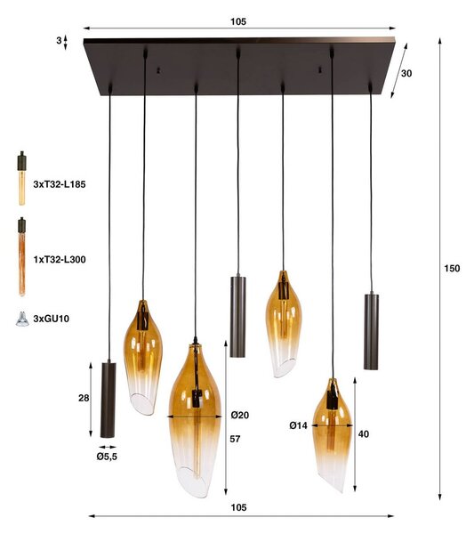 ZIJLSTRA Lampa wisząca szklana Cocoon, możliwość ściemniania, kremowy / amber, salon / jadalnia, szkło, skandynawski