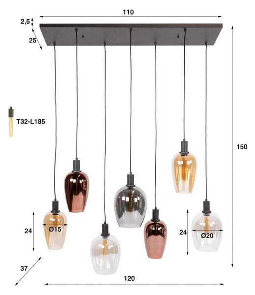 ZIJLSTRA Lampa wisząca szklana Amfora, możliwość ściemniania, multikolor, salon / jadalnia, szkło, skandynawski