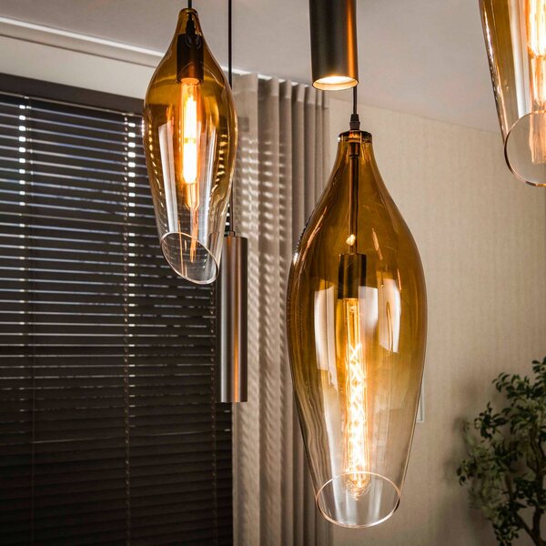ZIJLSTRA Lampa wisząca szklana Cocoon, możliwość ściemniania, kremowy / amber, salon / jadalnia, szkło, skandynawski