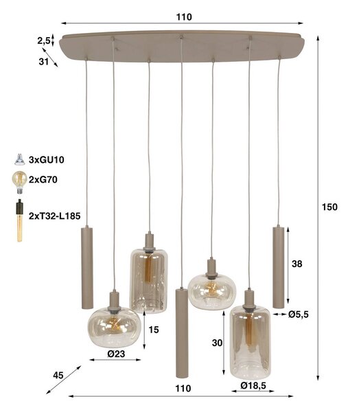 ZIJLSTRA Lampa wisząca szklana Serene, możliwość ściemniania, kremowy / amber, salon / jadalnia, szkło, skandynawski