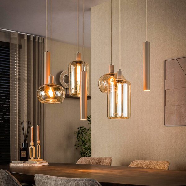ZIJLSTRA Lampa wisząca szklana Serene, możliwość ściemniania, kremowy / amber, salon / jadalnia, szkło, skandynawski