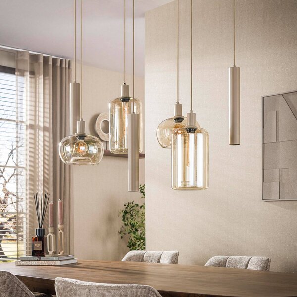 ZIJLSTRA Lampa wisząca szklana Serene, możliwość ściemniania, kremowy / amber, salon / jadalnia, szkło, skandynawski