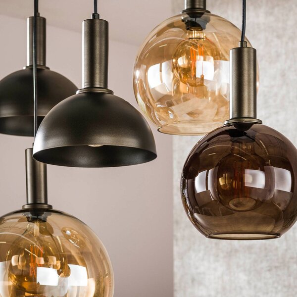 ZIJLSTRA Lampa wisząca szklana Cluster, możliwość ściemniania, brązowy / rdzawy, salon / jadalnia, szkło, skandynawski