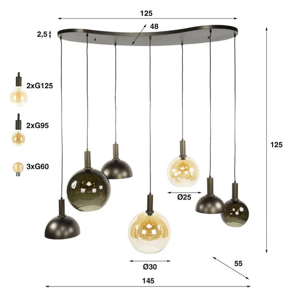 ZIJLSTRA Lampa wisząca szklana Cluster, możliwość ściemniania, brązowy / rdzawy, salon / jadalnia, szkło, skandynawski