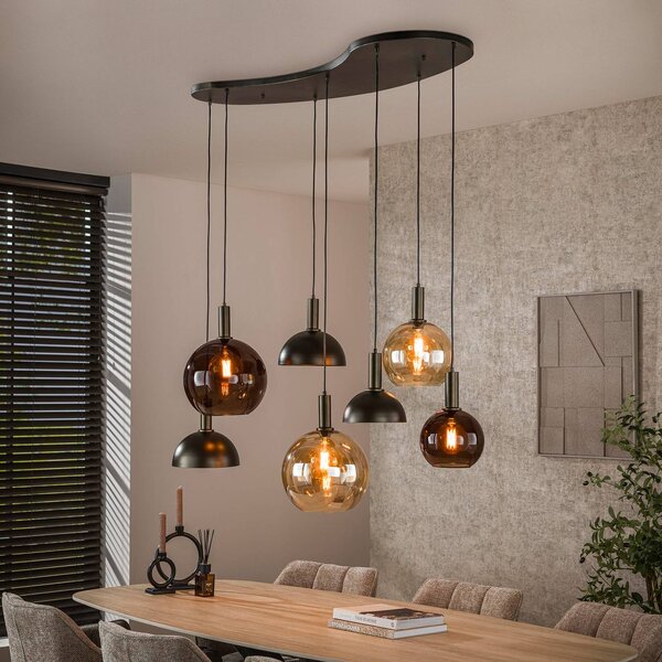 ZIJLSTRA Lampa wisząca szklana Cluster, możliwość ściemniania, brązowy / rdzawy, salon / jadalnia, szkło, skandynawski