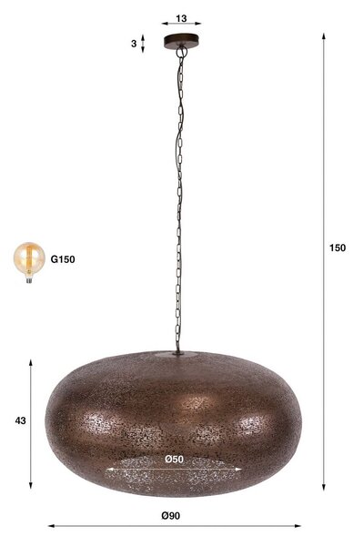 ZIJLSTRA Lampa wisząca Cielo, możliwość ściemniania, miedziany, salon / jadalnia, metal, antyczny
