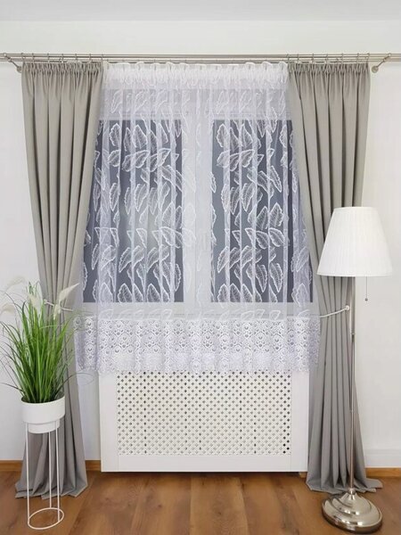 Elegancka firana z haftem oraz gipiurÄ 400x180cm