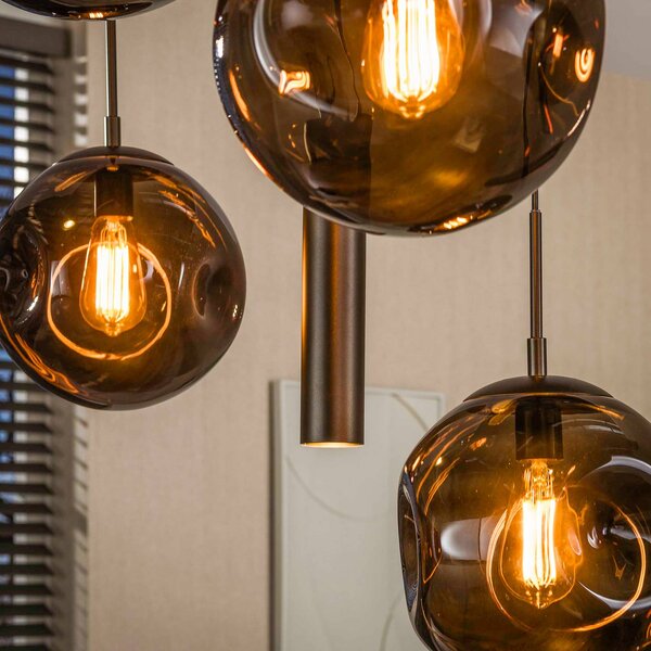 ZIJLSTRA Lampa wisząca szklana Stellar, możliwość ściemniania, brązowy / rdzawy, salon / jadalnia, szkło, skandynawski
