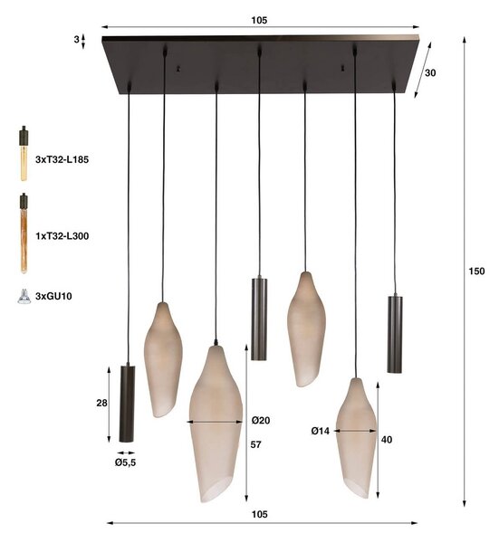 ZIJLSTRA Lampa wisząca szklana Cocoon, możliwość ściemniania, kremowy / amber, salon / jadalnia, szkło, skandynawski