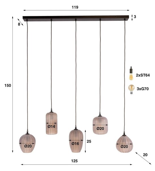ZIJLSTRA Lampa wisząca szklana Altura, możliwość ściemniania, kremowy / amber, salon / jadalnia, szkło, skandynawski