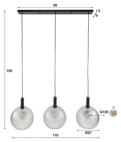 ZIJLSTRA Lampa wisząca szklana Bubble, możliwość ściemniania, aluminiowy / szary / cynkowy, salon / jadalnia, szkło, skandynawski