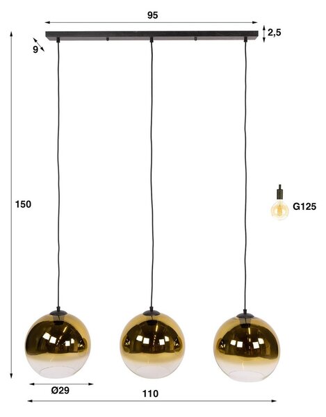 ZIJLSTRA Lampa wisząca szklana Bubble, możliwość ściemniania, mosiężny / złoty, salon / jadalnia, szkło, skandynawski