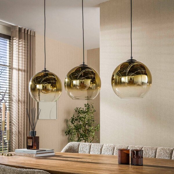 ZIJLSTRA Lampa wisząca szklana Bubble, możliwość ściemniania, mosiężny / złoty, salon / jadalnia, szkło, skandynawski